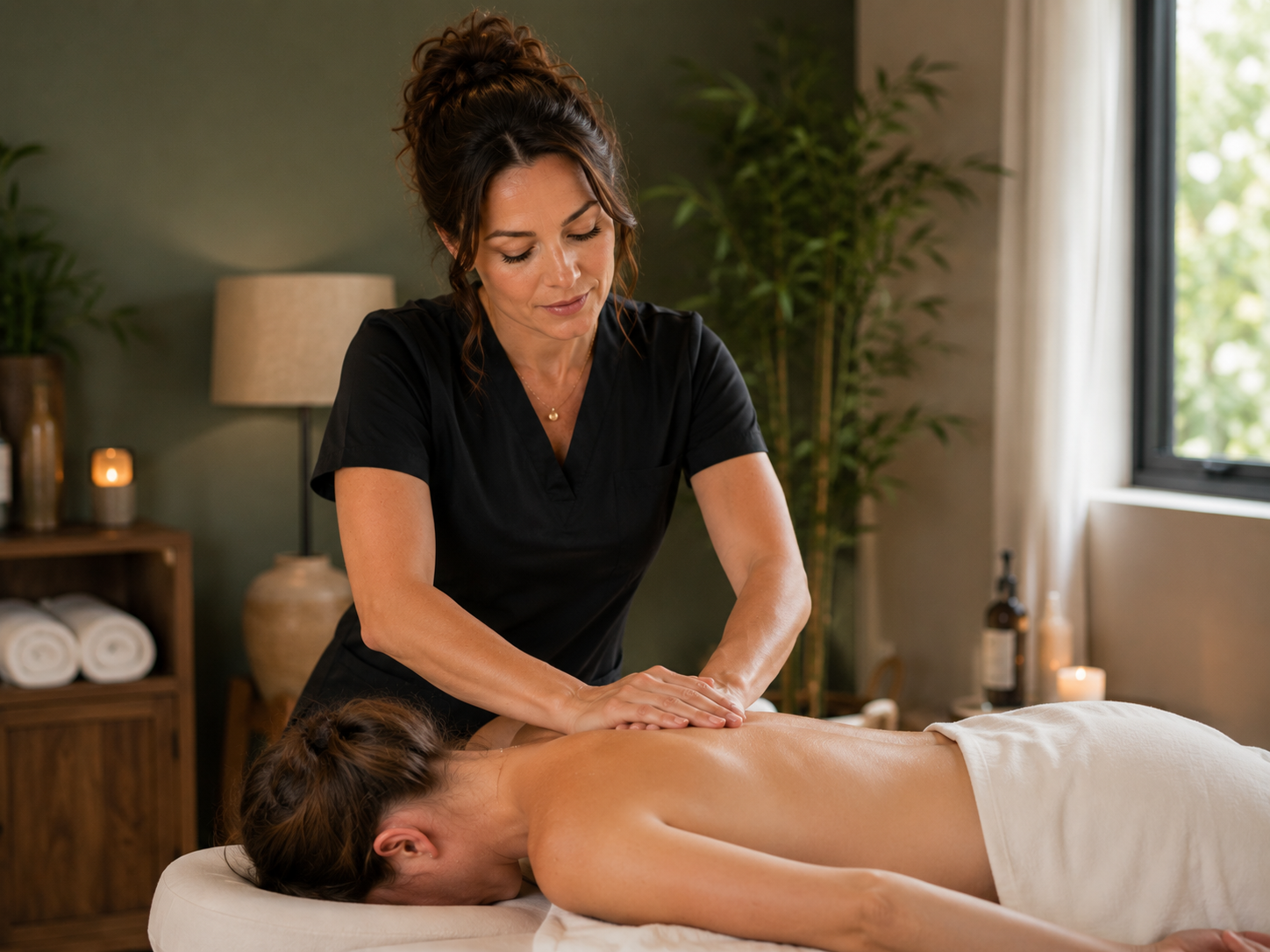 Massagetherapeutin bei einer professionellen Sitzung